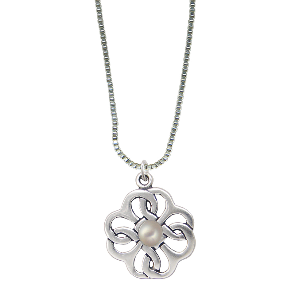 Sterling Silver Celtic Knot Flower Pendant With Cultured Freshwater Pearl